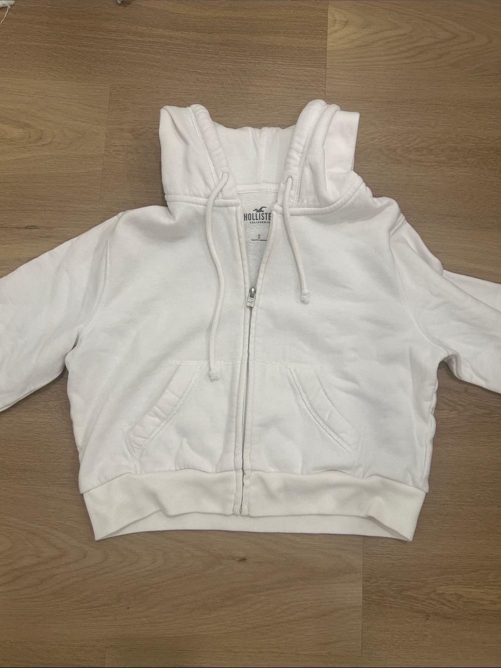 Hollister Kids White Zip Hoodie with Drawstrings